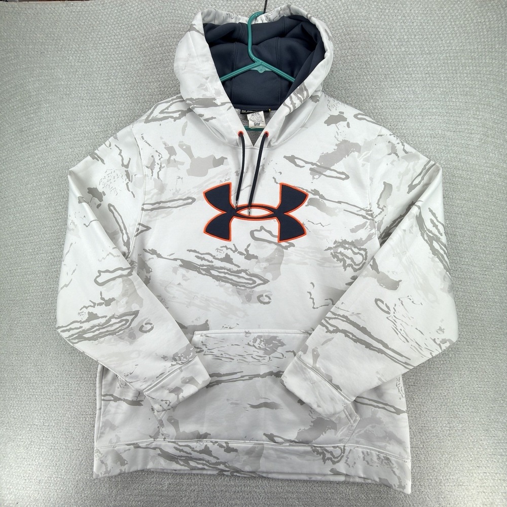 Under Armour ColdGear Hoodie Mens 2XL White Gray Camo Loose Hunting Pullover